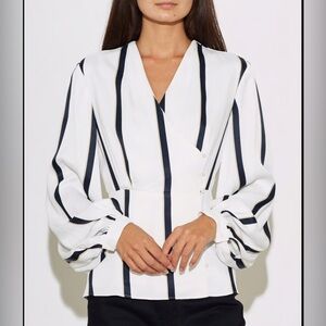 NWT Equipment Women’s  White & Black Alaine Stripes Long Sleeves Blouse. Size S